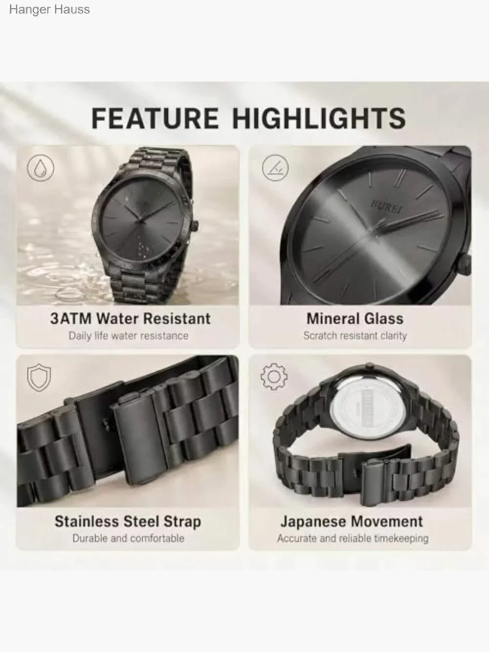 Stainless Steel Analog Quartz Watch for Men